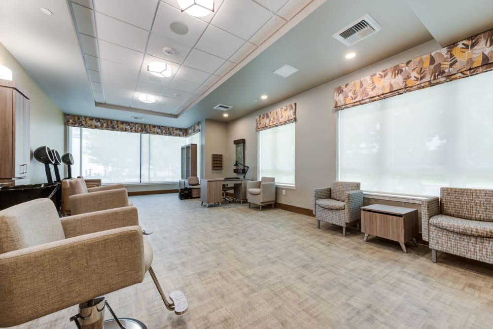 Bright interior of a common area with seating