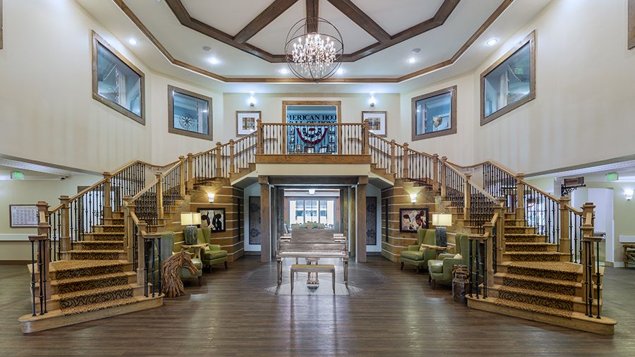 Interior view of the main lobby with grand staircase