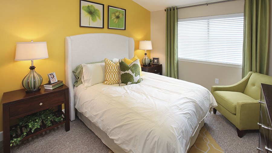 Cozy resident room with bright decor and natural light