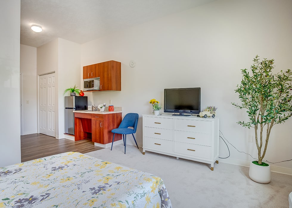 Cozy resident room with modern furnishings