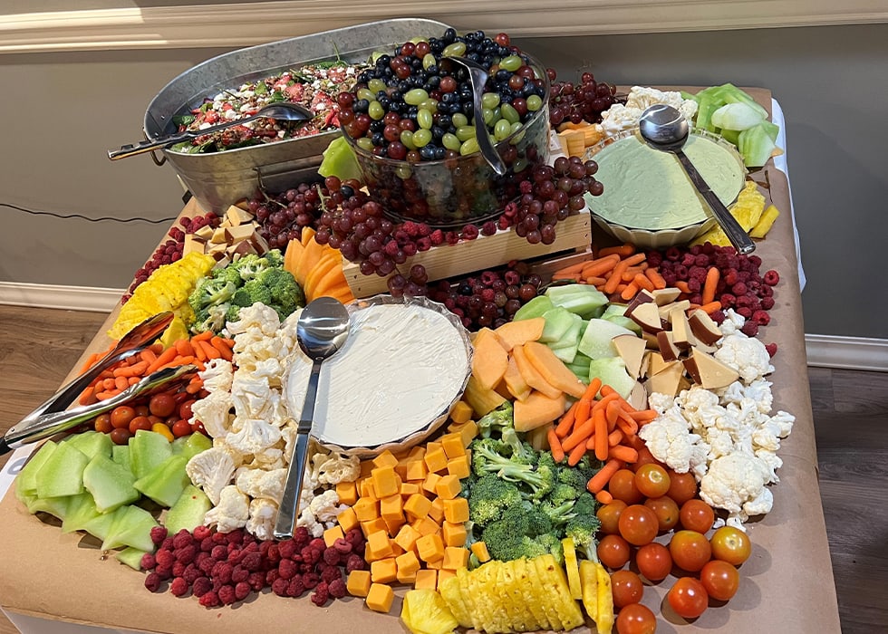 A beautifully arranged display of fresh fruits and vegetables