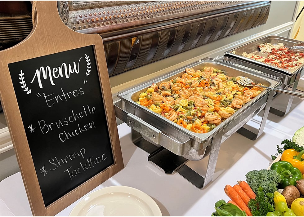 Delicious shrimp and chicken entrees listed on a menu