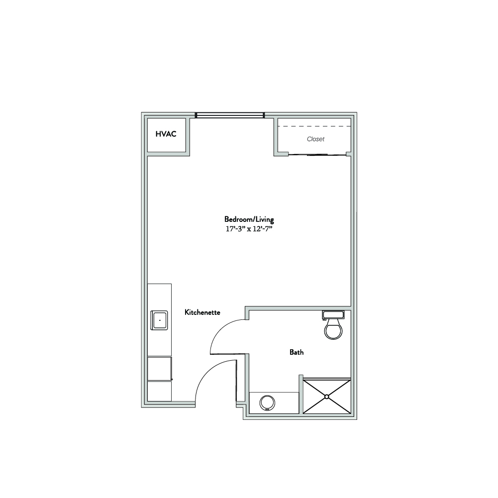 Architectural floor plan of a resident unit
