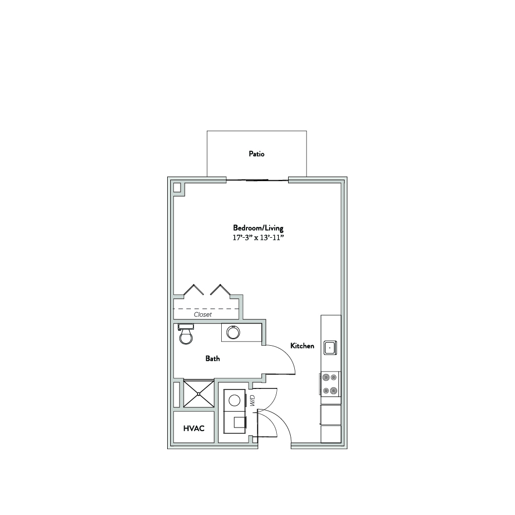 Architectural floor plan of a resident unit