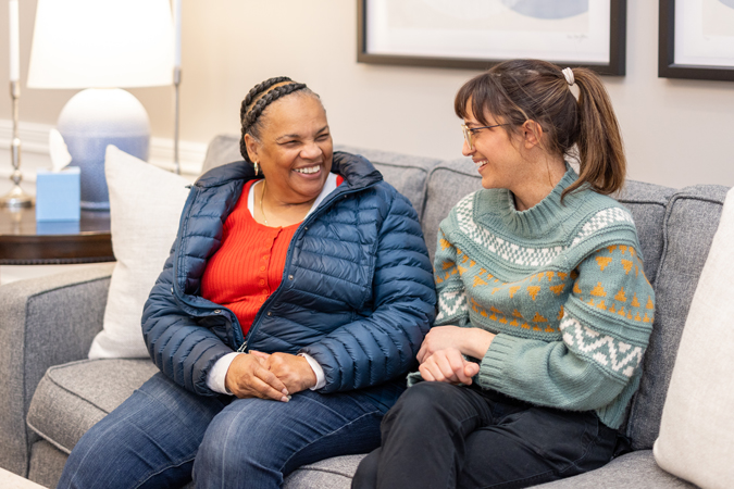 Residents enjoying conversation in a common area