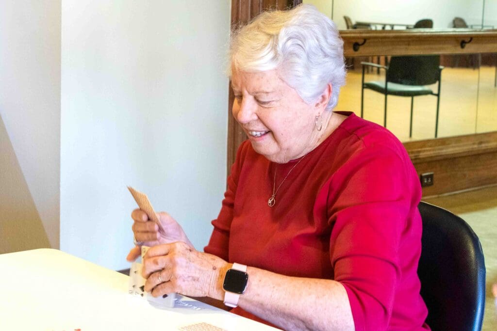 Senior resident engaged in a crafting activity