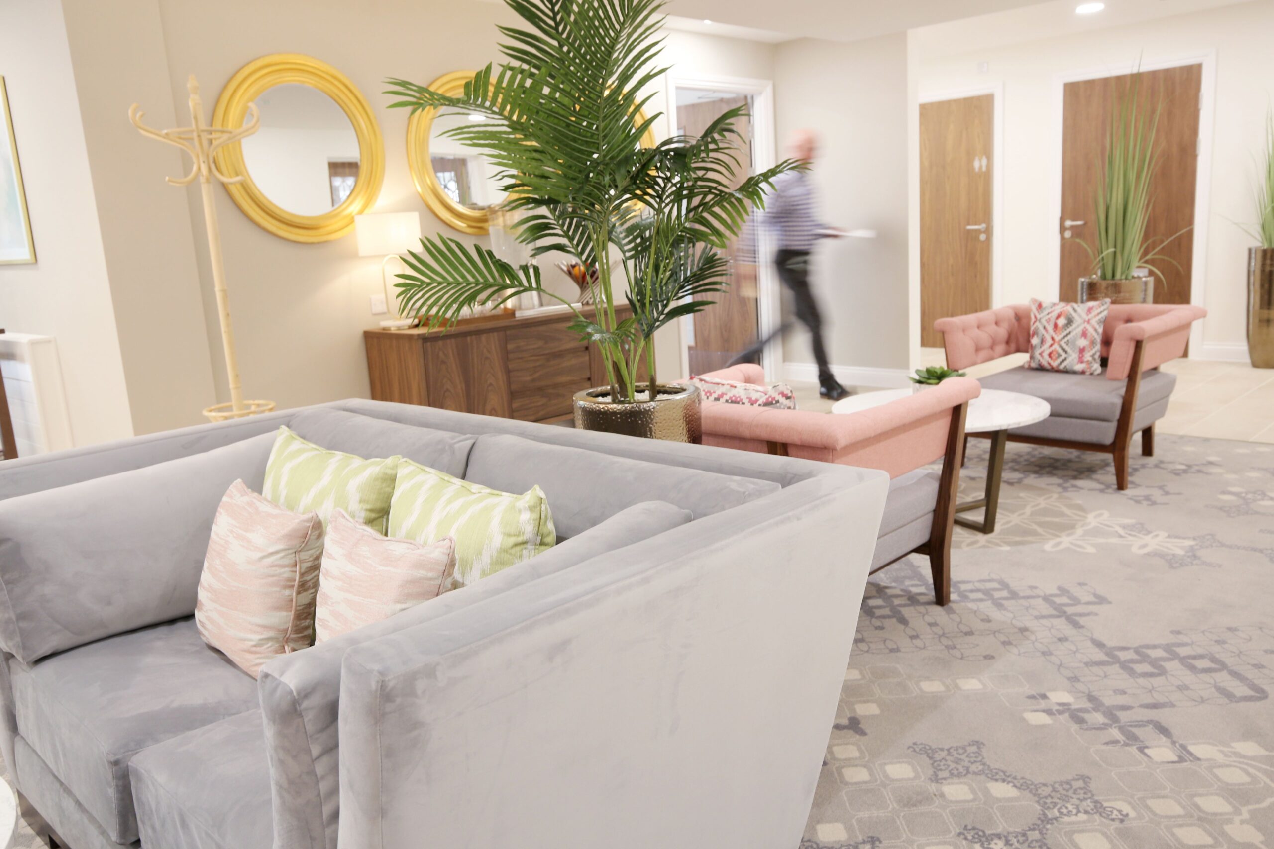 Modern common area with seating and decor