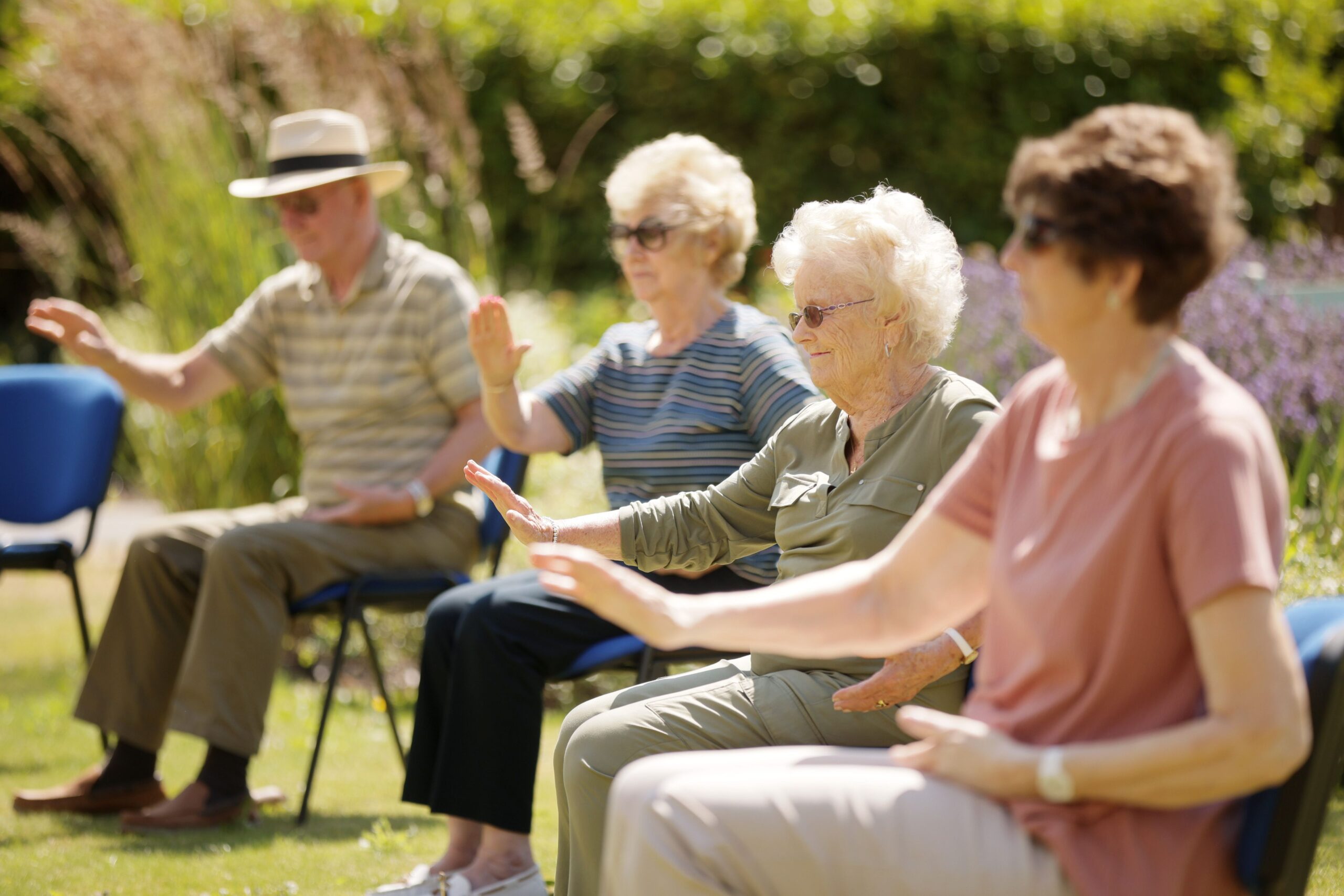 Residents engaged in outdoor exercise session