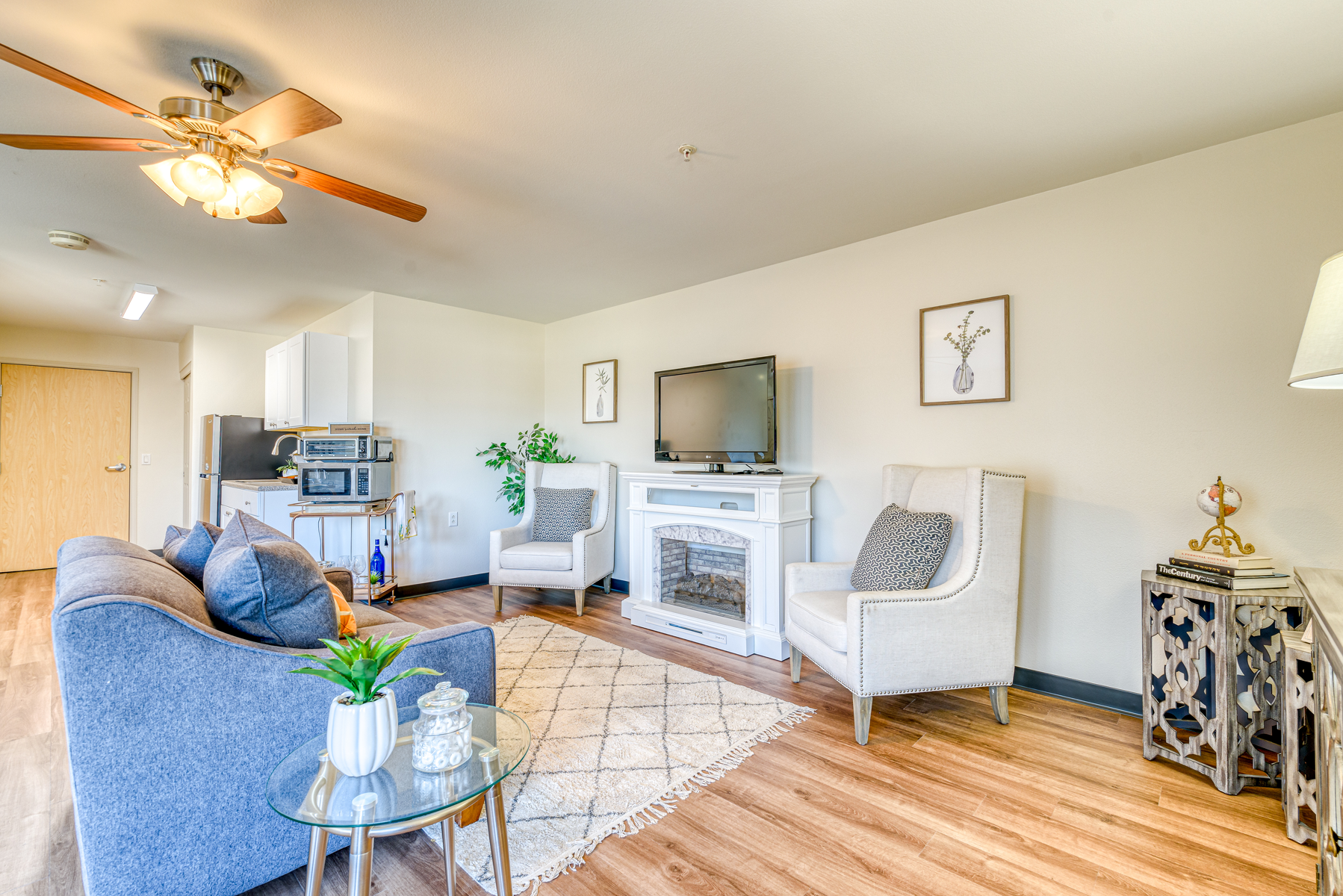 A cozy interior living space with comfortable seating