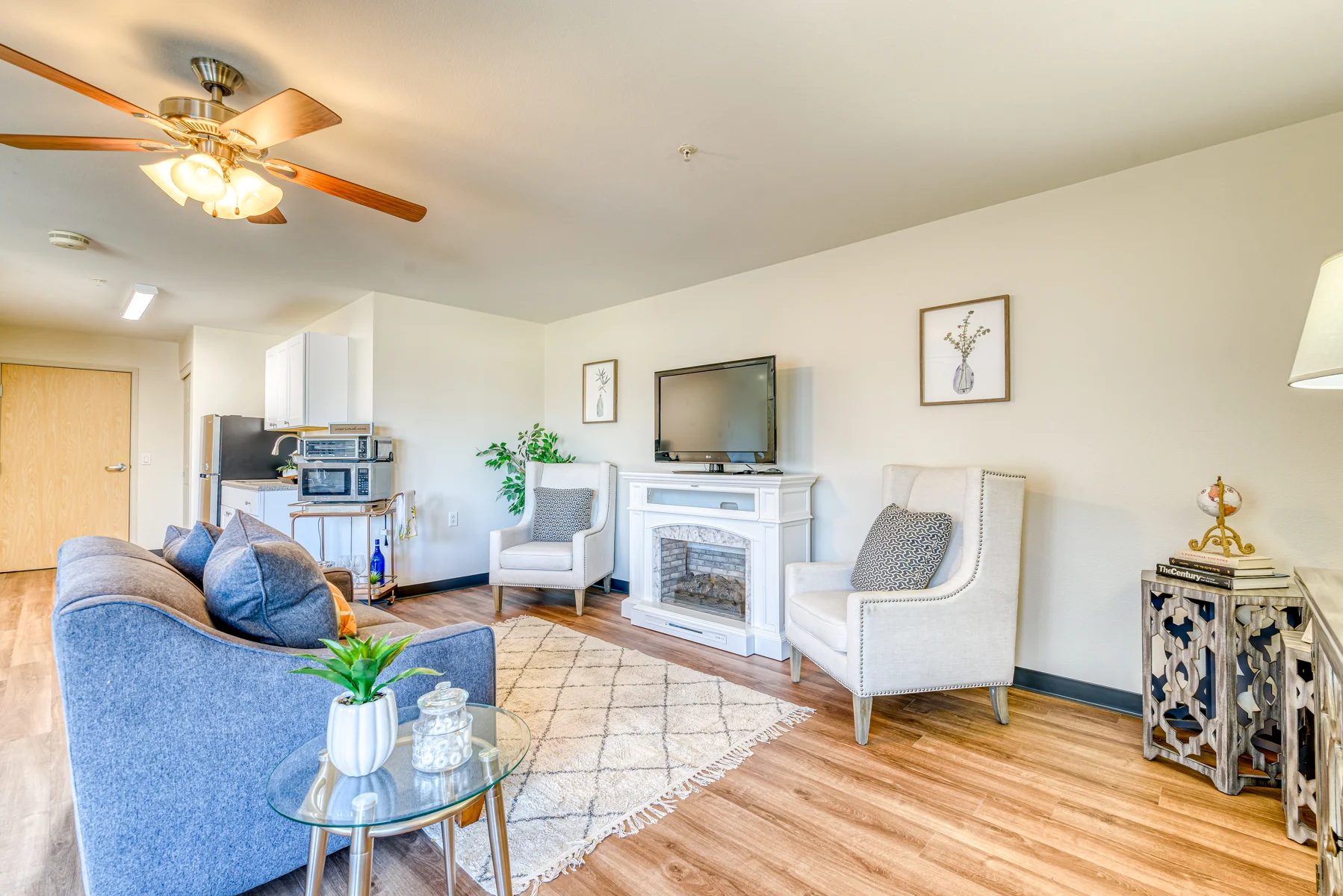Cozy living room in a senior living space