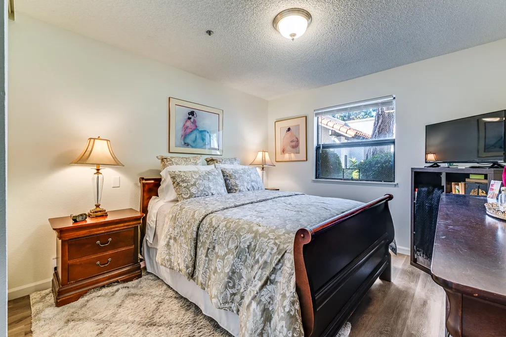 Cozy resident room with a bed and decor