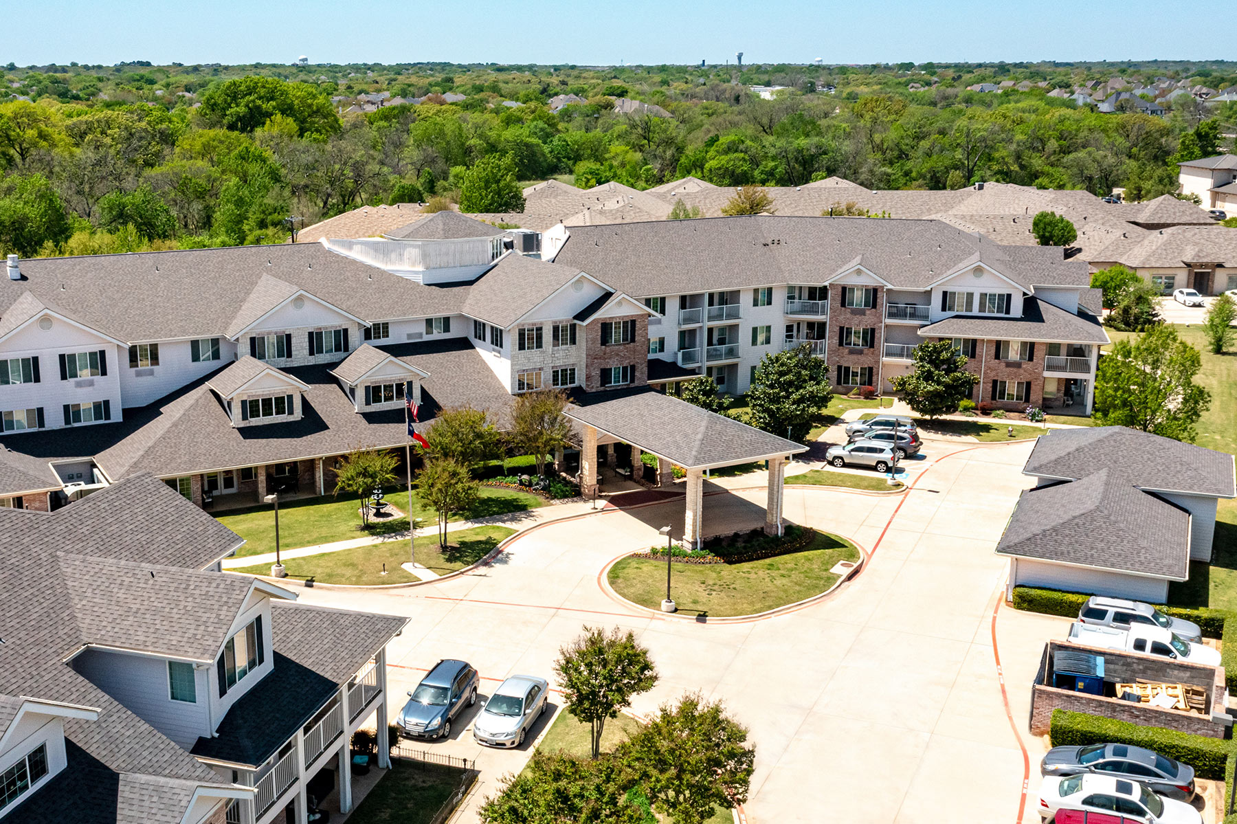 Aerial view of the Solstice Senior Living building and surrounding area