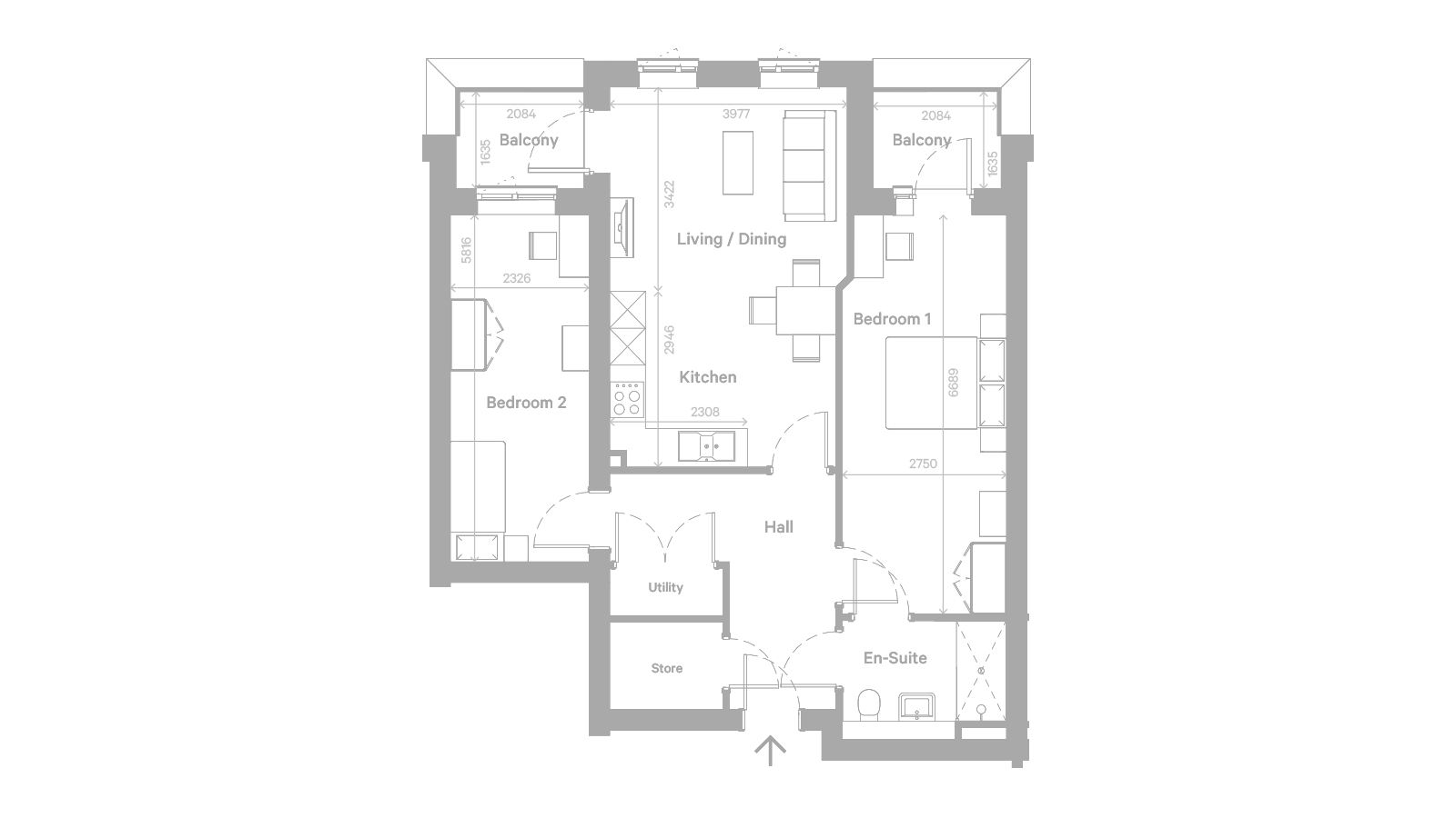 Architectural floor plan of a living unit