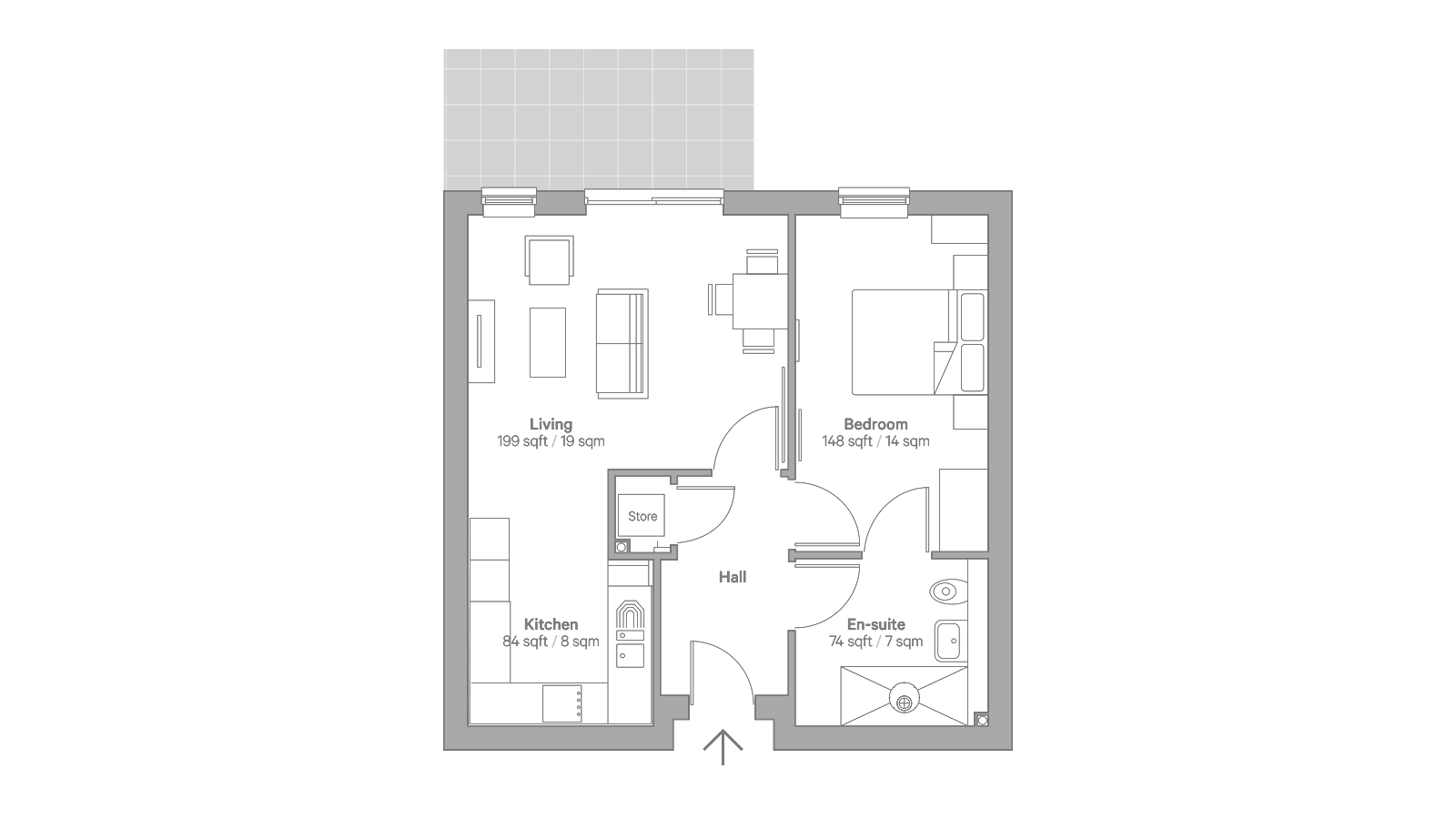 Architectural floor plan showing a resident unit layout
