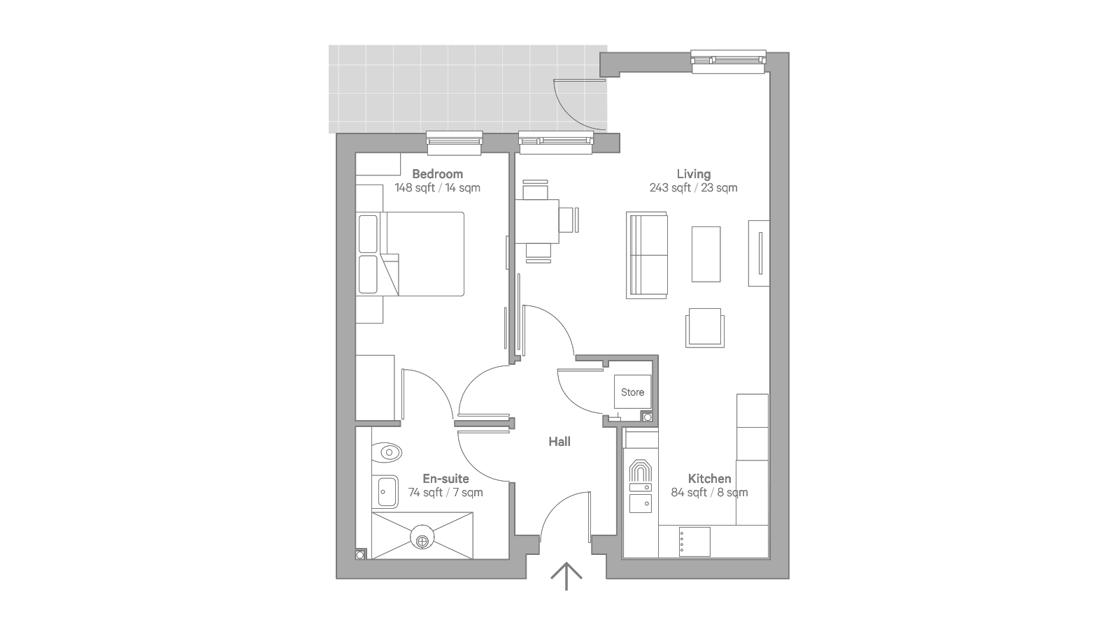 Architectural floor plan of a residential unit