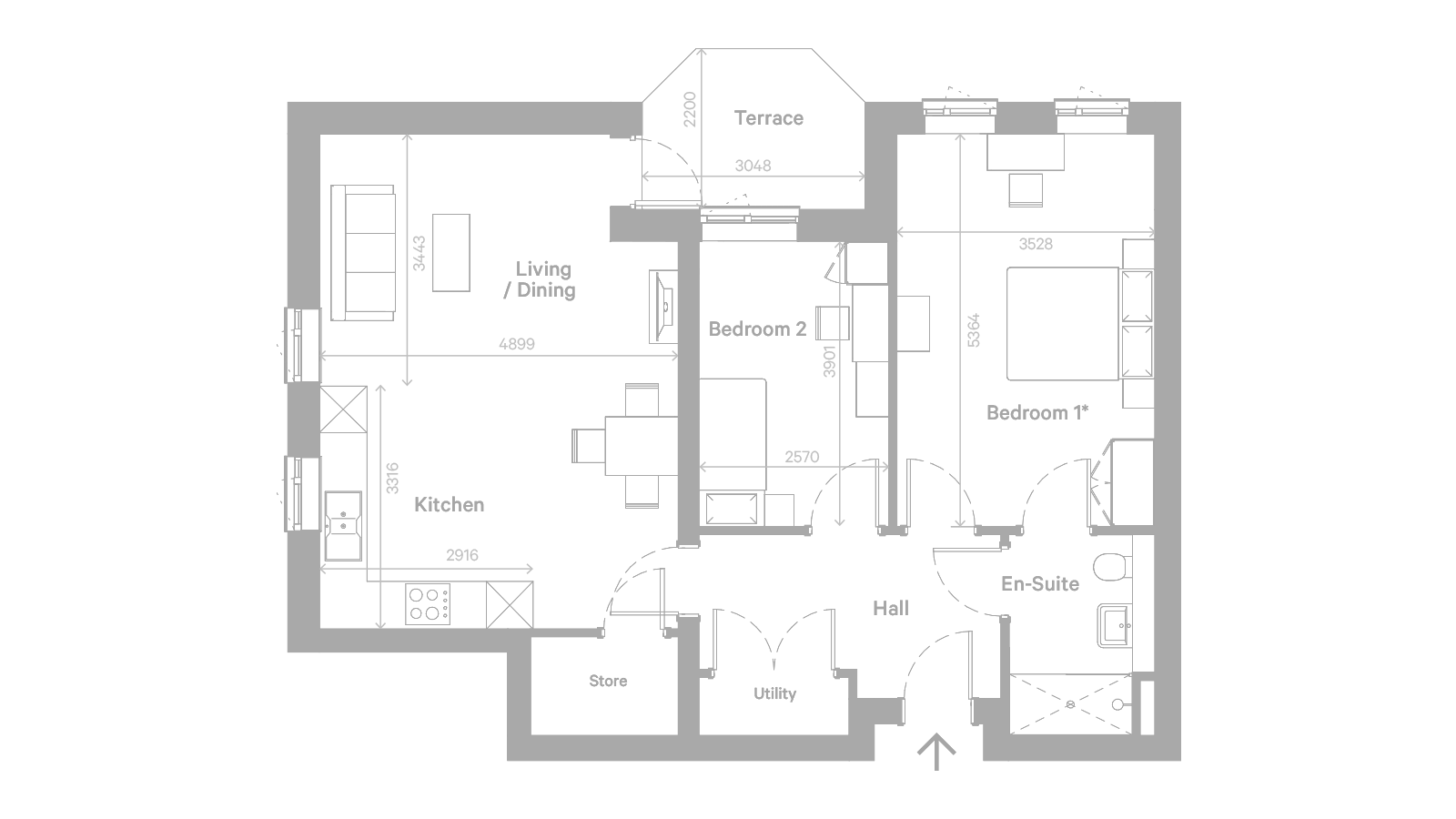 Architectural floor plan of a residential unit