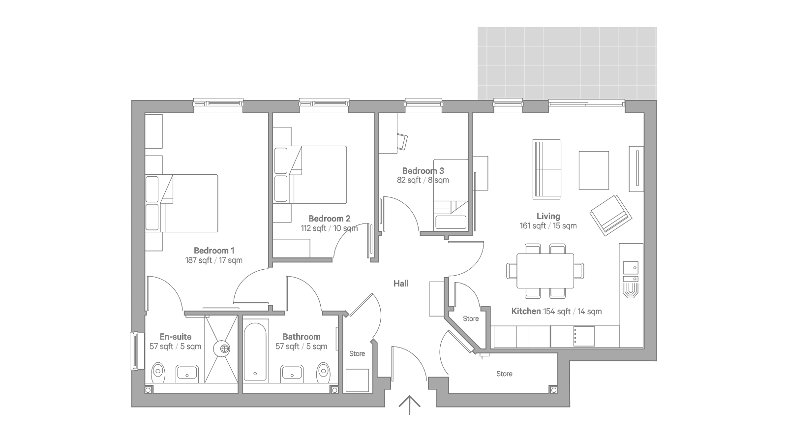 Architectural floor plan of a residence layout