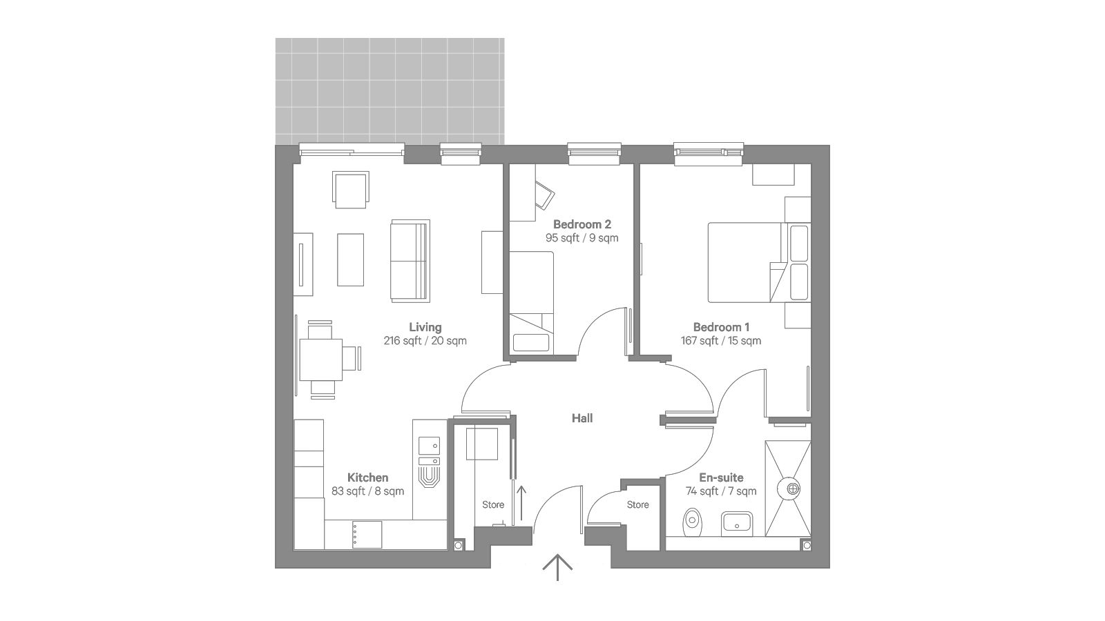 Architectural floor plan of resident living space