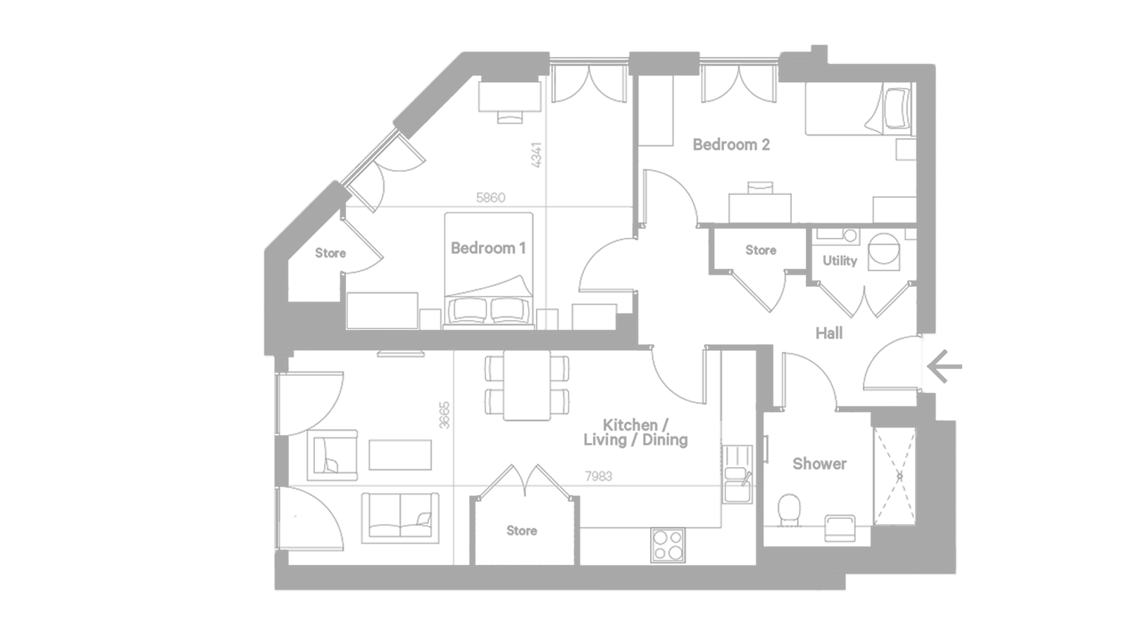 Architectural floor plan of a living space layout