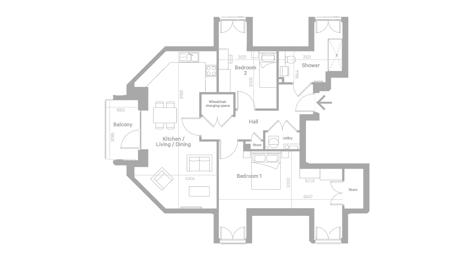 Architectural floor plan of a resident unit