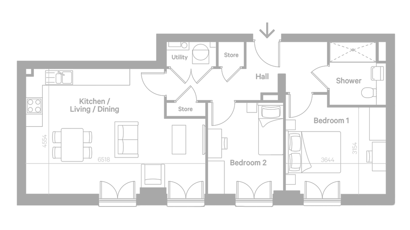 Architectural floor plan of a living space