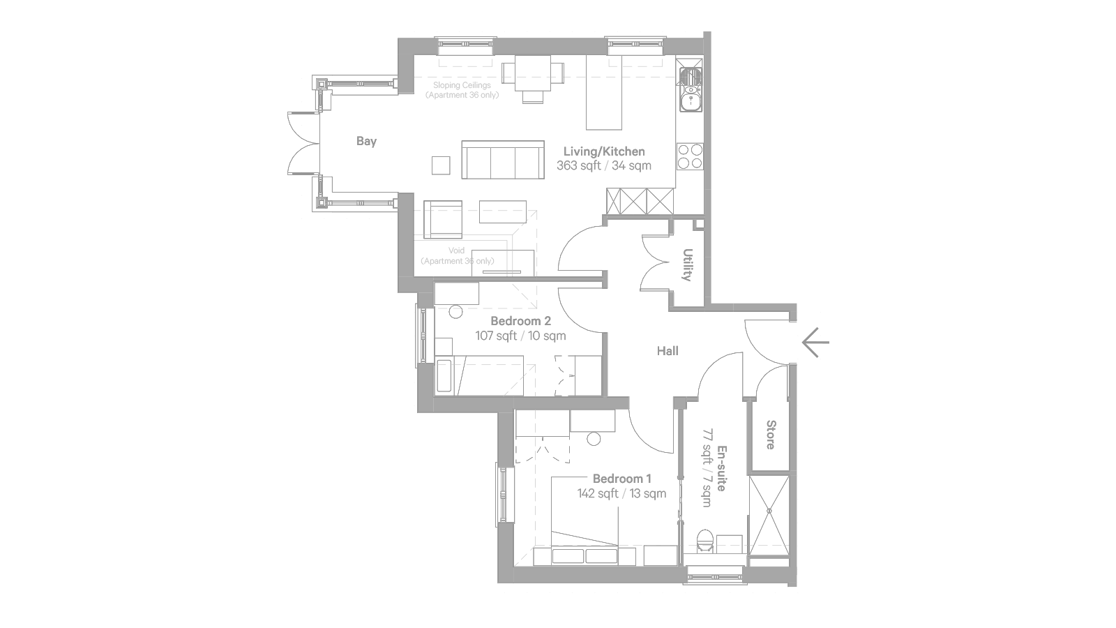 Architectural floor plan of an apartment layout