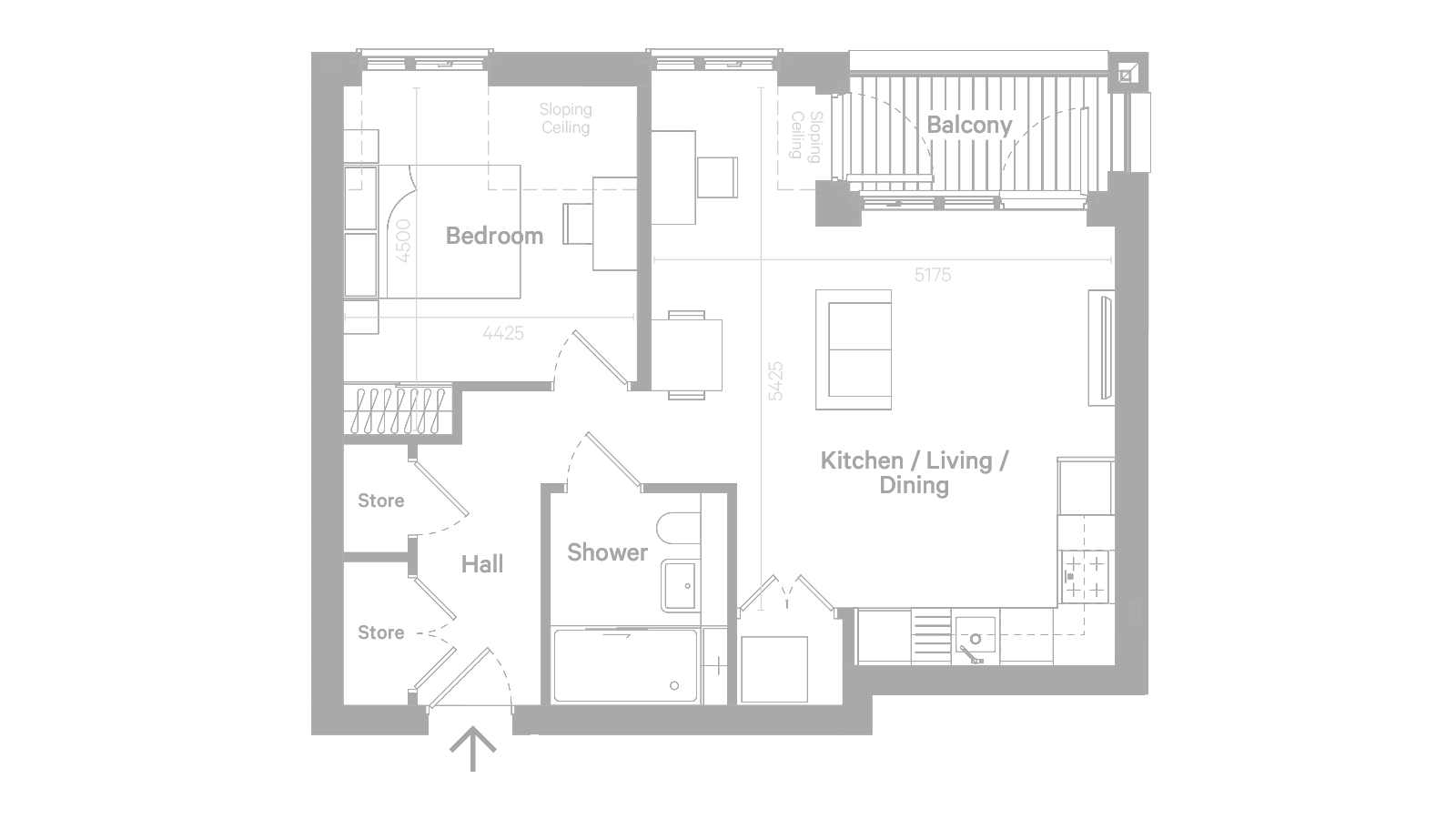 Architectural floor plan of a residential unit