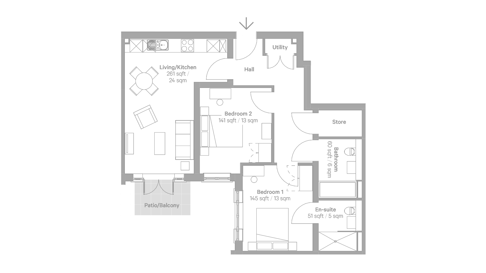 Architectural floor plan of an apartment layout