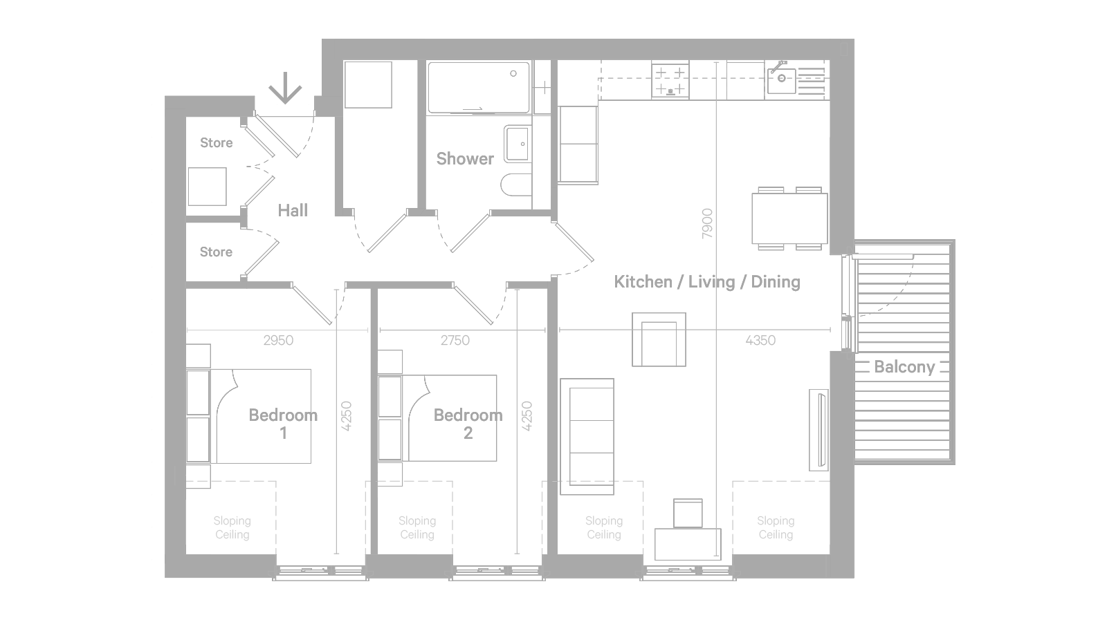 Architectural floor plan of a unit layout