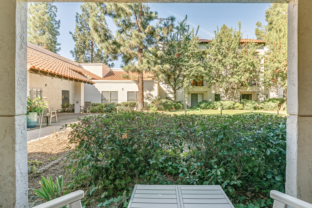 View of a landscaped courtyard from a patio