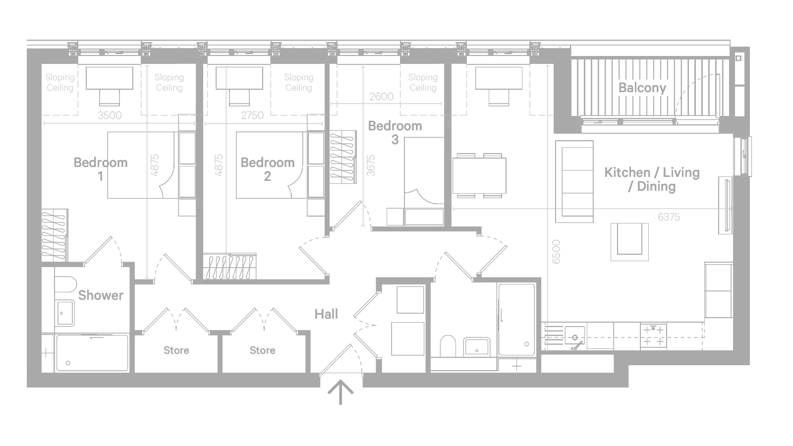 Architectural floor plan of an apartment layout