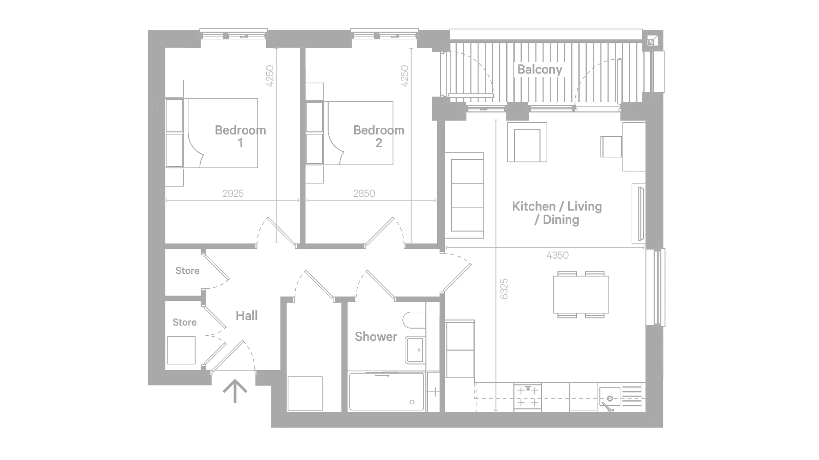 Architectural floor plan of the apartments
