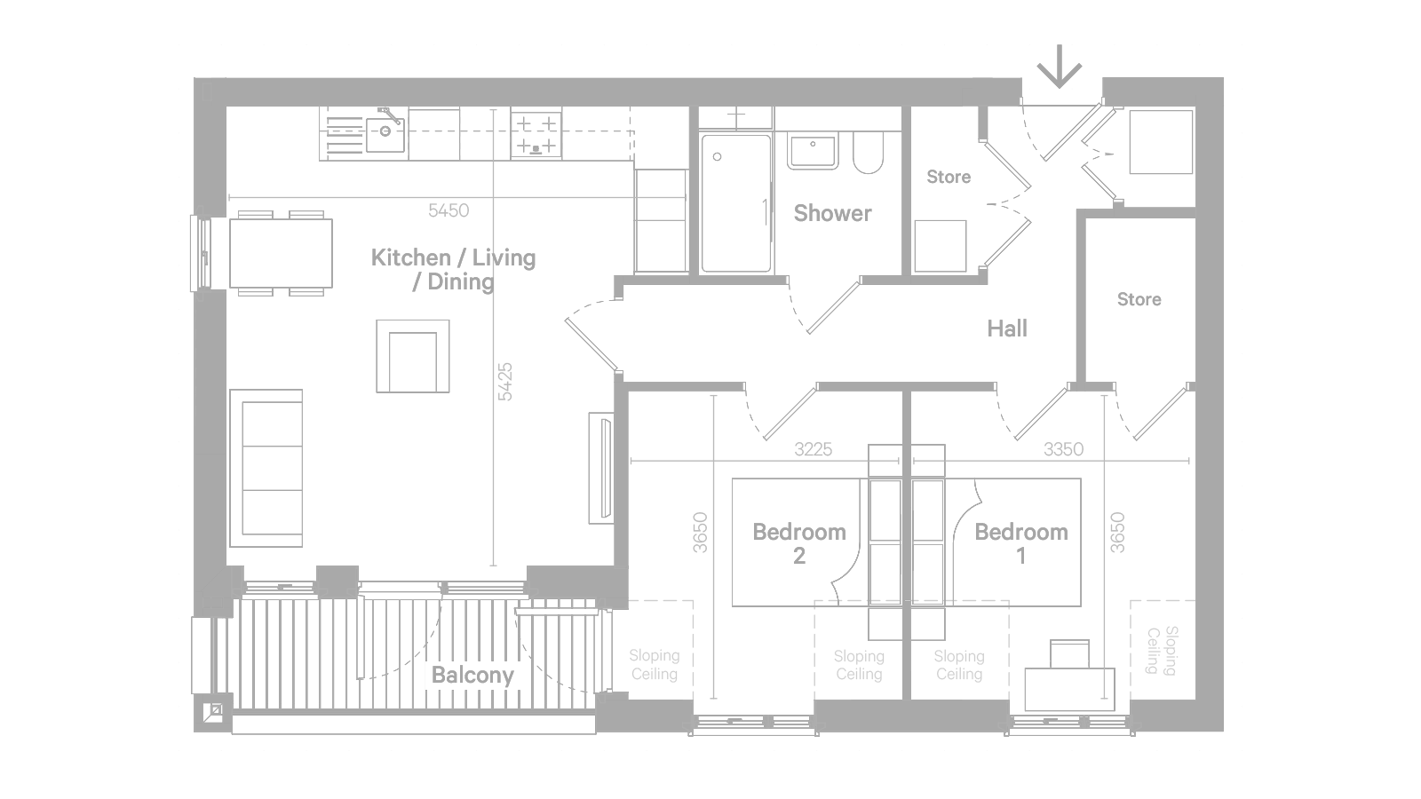 Architectural floor plan of a resident unit