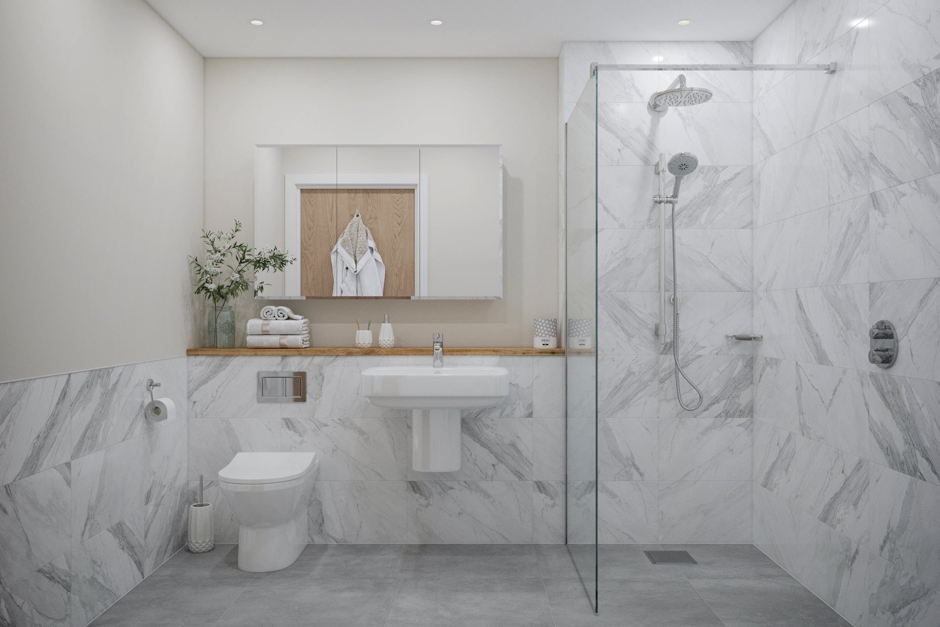 Modern bathroom with marble tiles