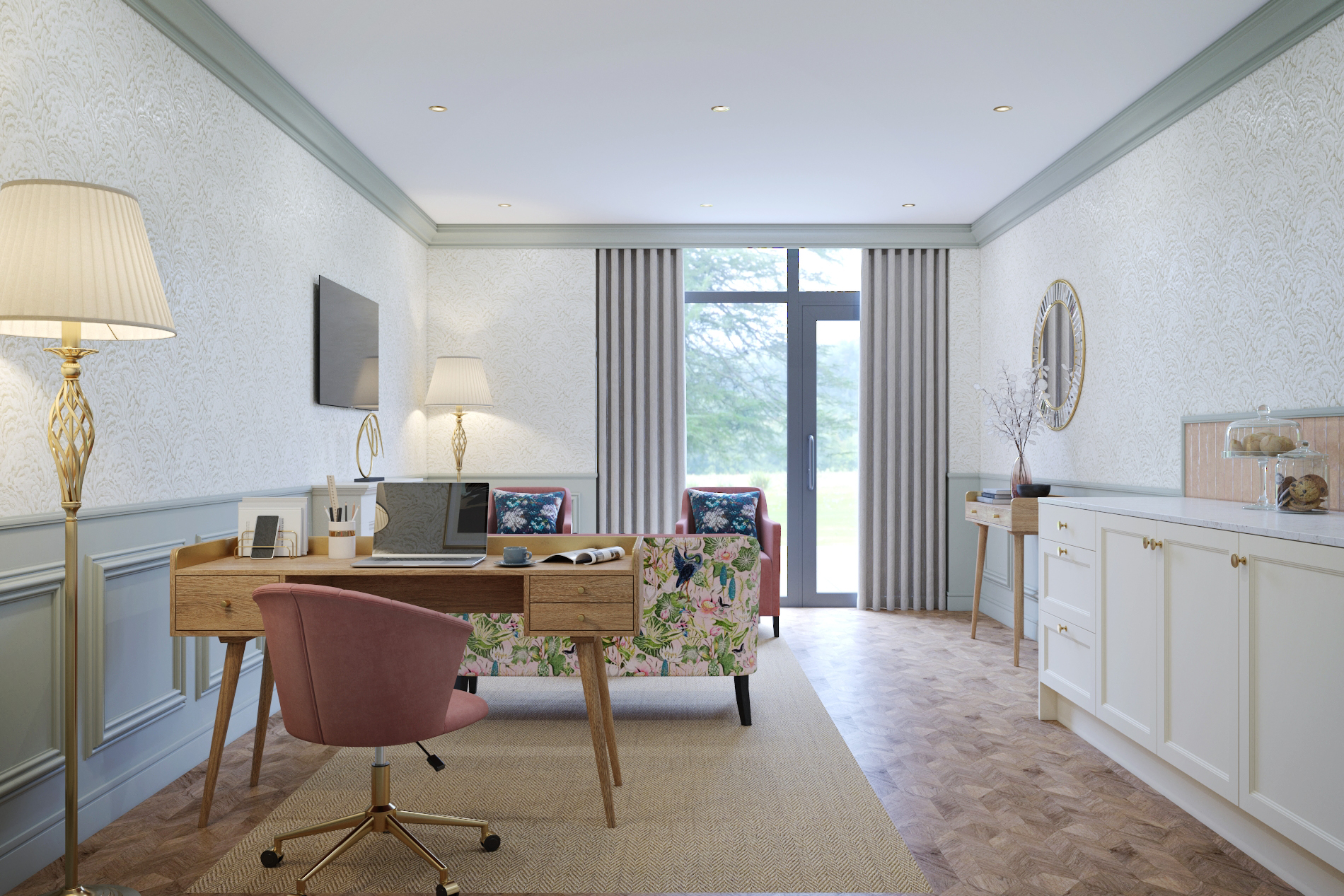 Brightly lit interior of a residential living room
