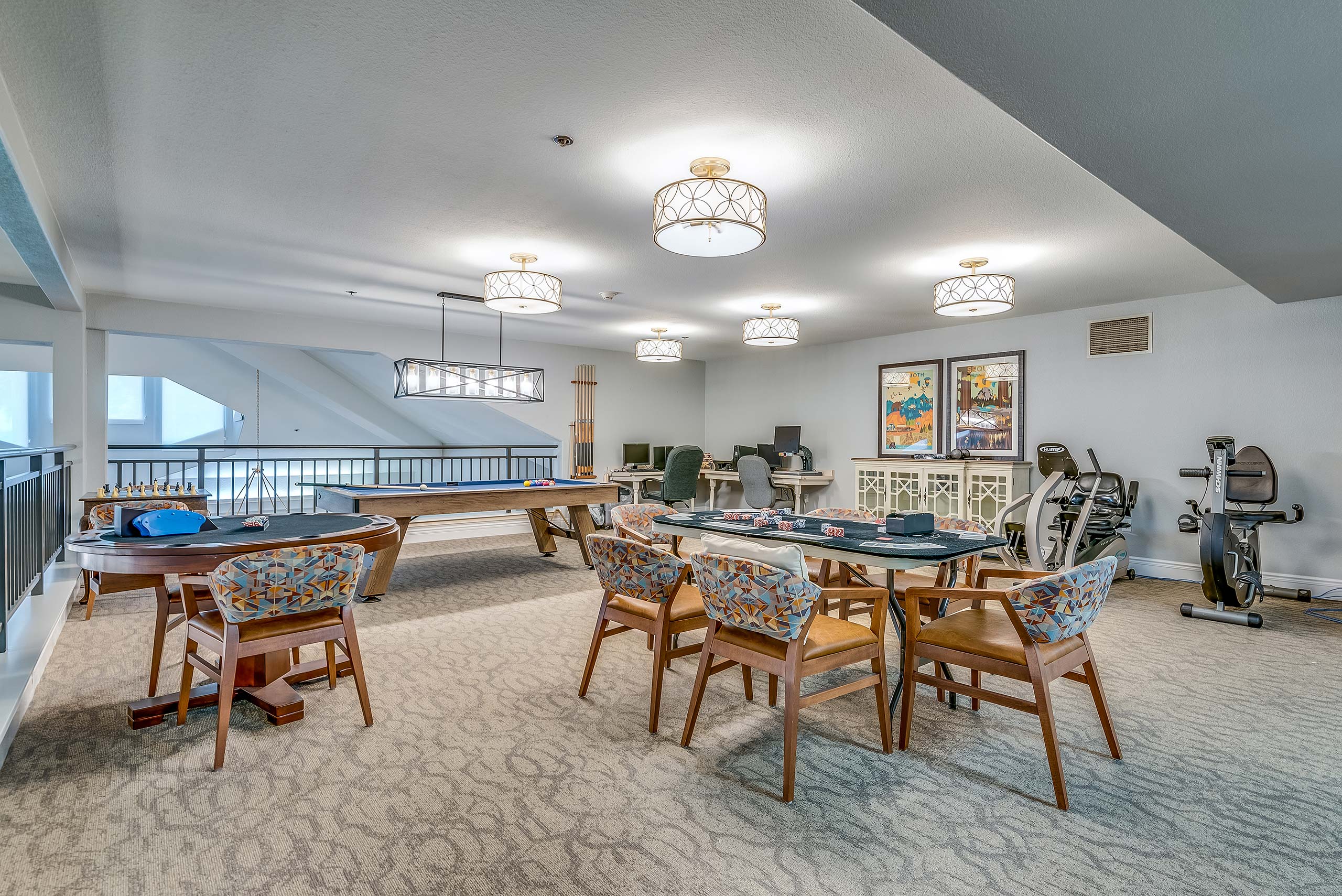 Interior common area with games and exercise equipment