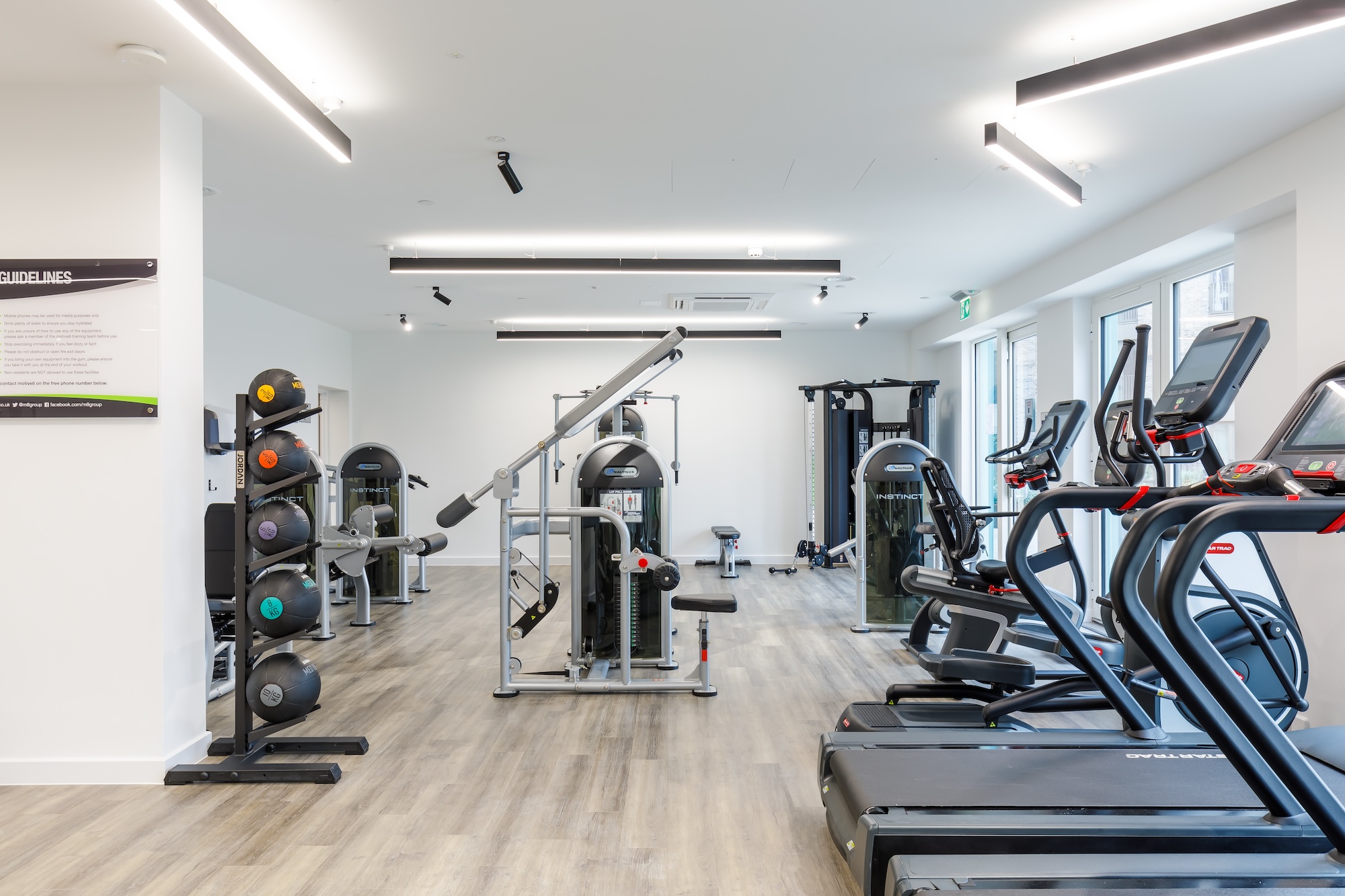A well-equipped gym with various exercise machines