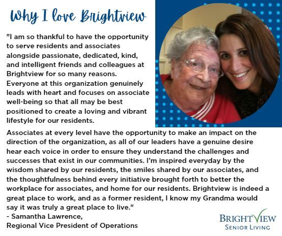 Senior living resident and associate sharing a moment