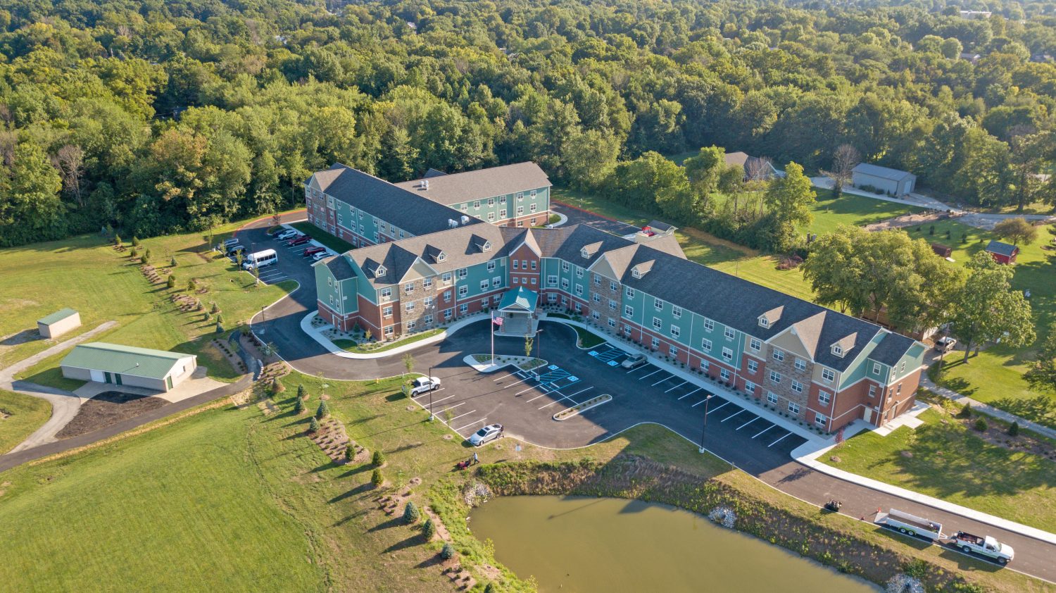 Aerial view of Glass Peaks Senior Living facility