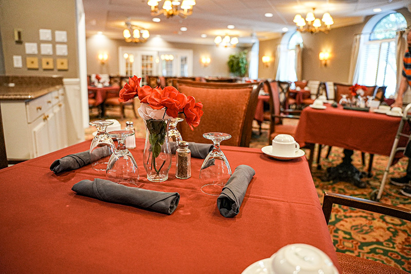 Dining table set for a meal in the dining room