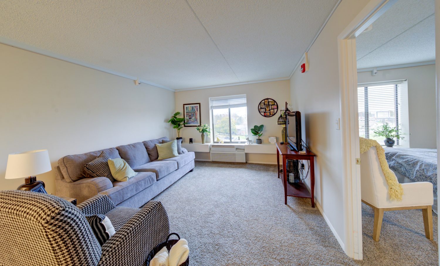 Cozy living room in a senior living apartment