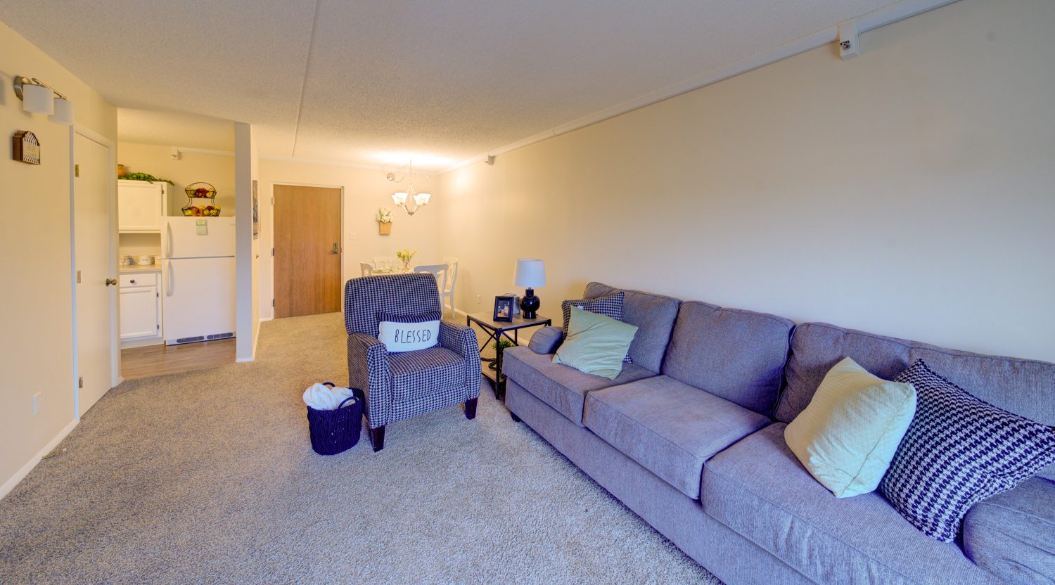 Cozy living room in a senior living apartment