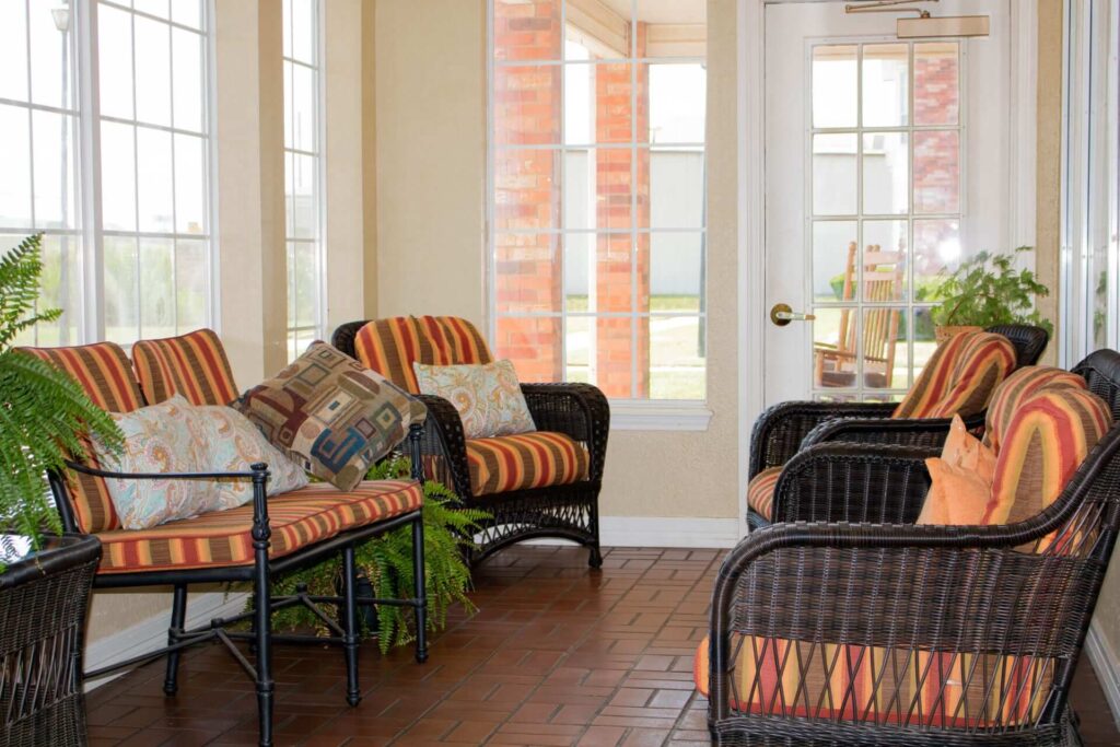 Cozy indoor seating area with natural light