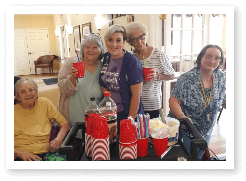 Residents enjoying time together with drinks