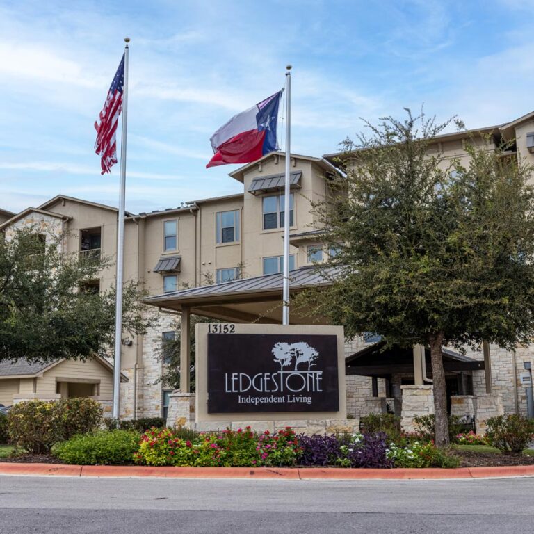 Entrance sign of Ledgestone Independent Living facility.