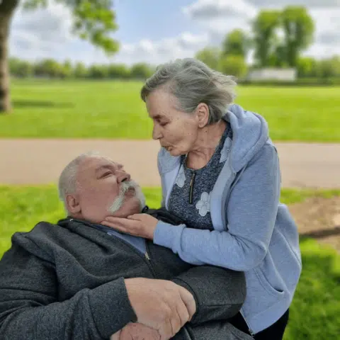 Couple enjoying a moment in a park