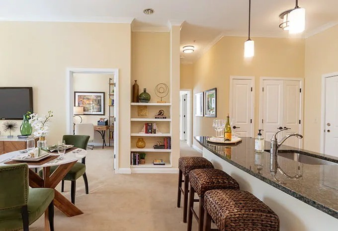 Stylish, welcoming interior space with a dining area.
