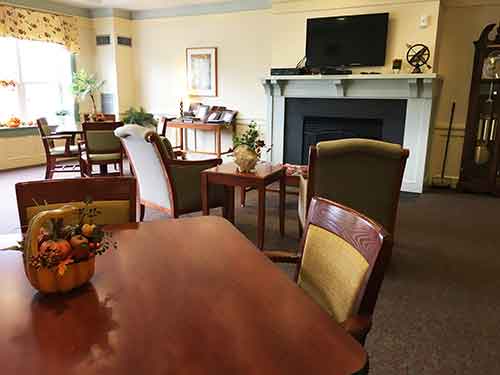 Cozy common area with seating and decor.
