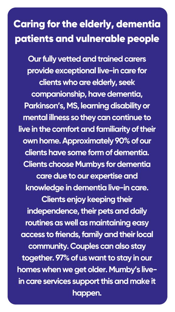 Information about Mumby's live-in care services.