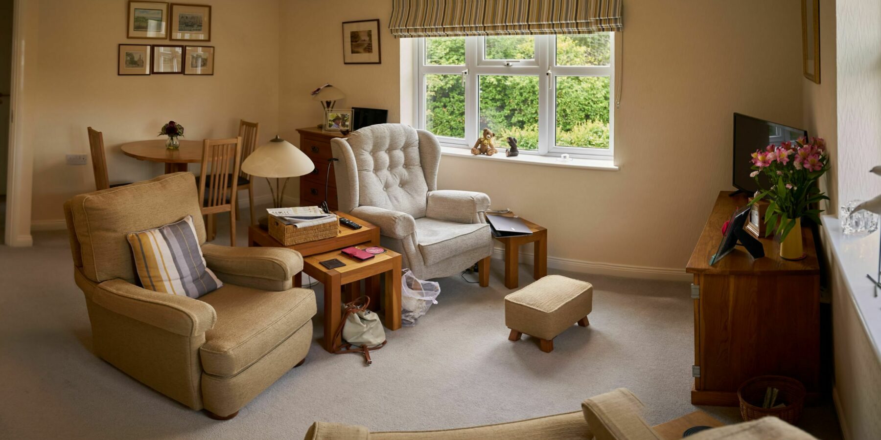Cozy living room with seating and natural light